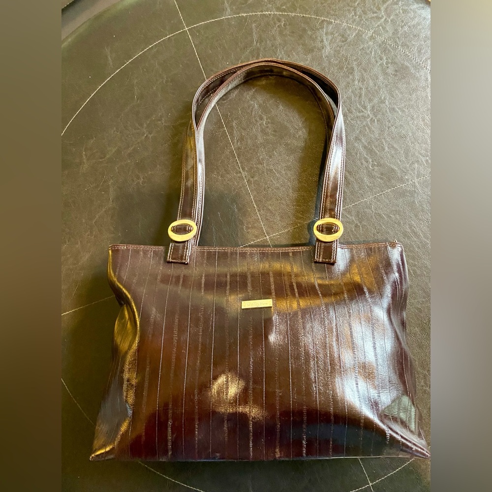 Brown large eelskin tote bag
